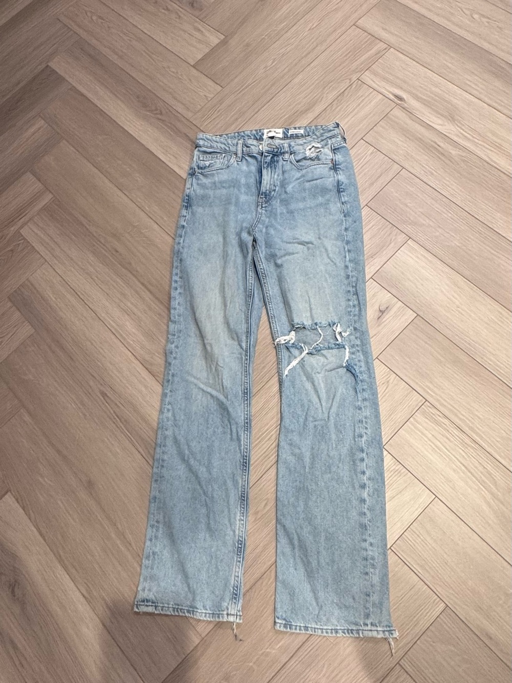 River Island Light Blue Distressed Wide-Leg Jeans